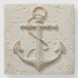 Posavasos De Piedra Sand and Aqua Coastal Anchor Art
