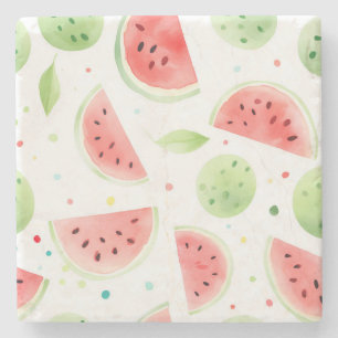 Posavasos De Piedra Sandía Fruta Rosa Verde