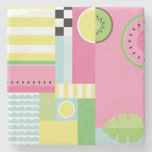 Posavasos De Piedra sandía, kiwi, patrón colorido divertido de verano