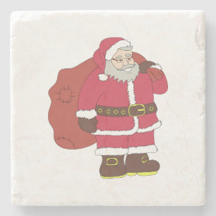Posavasos De Piedra Santa Claus de rojo con bolsa de regalo y anteojos
