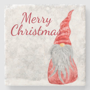 Posavasos De Piedra Santa Claus Gnome sobre el campo de nieve