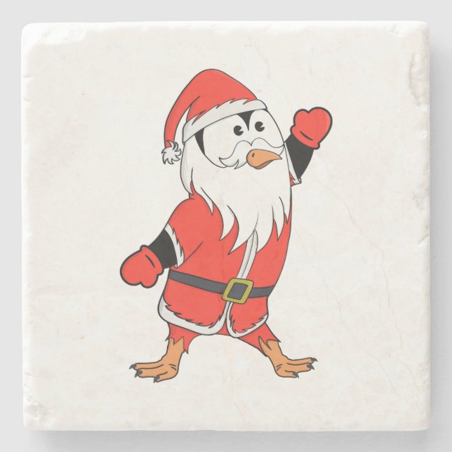 Posavasos De Piedra Santa Claus Penguin lista para Navidades (Anverso)