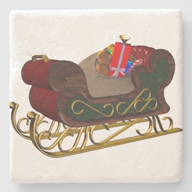 Posavasos De Piedra Santa Claus Sleigh en Navidades 3D (Anverso)