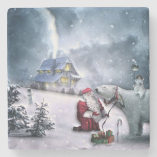 Posavasos De Piedra Santa Claus y el oso polar