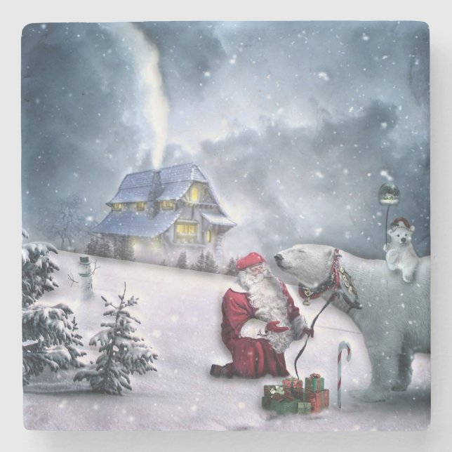 Posavasos De Piedra Santa Claus y el oso polar (Anverso)