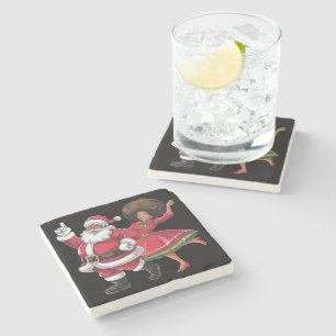 Posavasos De Piedra Santa Señora Claus bailando Navidades estadouniden