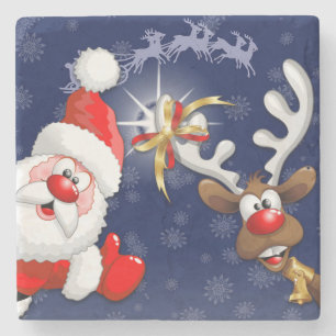 Posavasos De Piedra Santa y los renos Feliz Personalizado