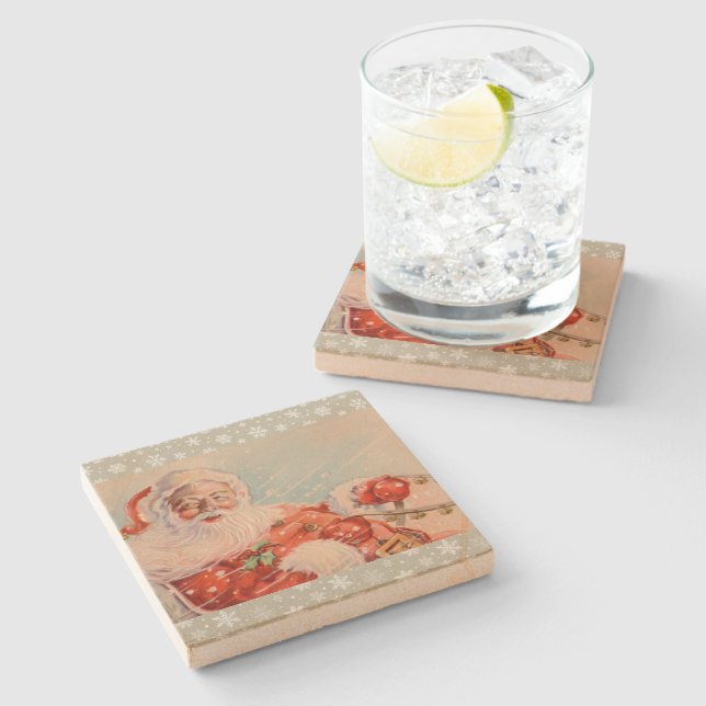 Posavasos De Piedra Santas Sleigh Righ Holiday Coaster (Lateral)