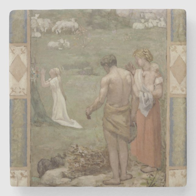 Posavasos De Piedra Santo Genevieve como niño en rezo por Puvis (Anverso)