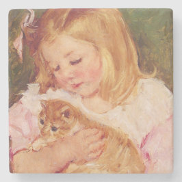 Posavasos De Piedra Sara Holding a Cat (por Mary Cassatt)
