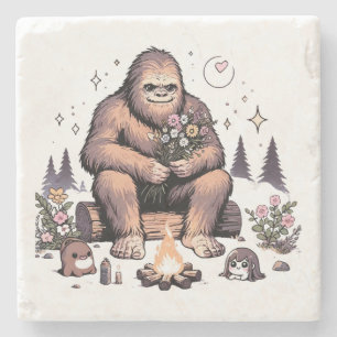 Posavasos De Piedra Sasquatch sosteniendo flores