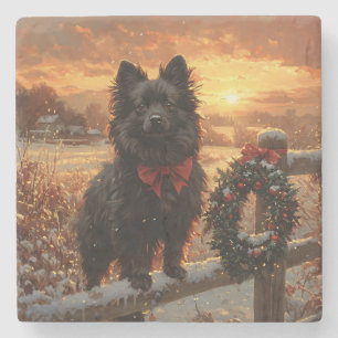 Posavasos De Piedra Schipperke Dog Rustic Winter Sunset