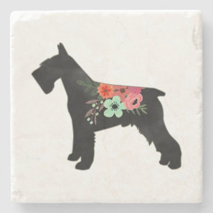 Posavasos De Piedra Schnauzer Dog Raza Silhouette Boho Floral