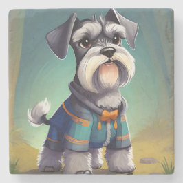 Posavasos De Piedra Schnauzer en miniatura con un abrigo