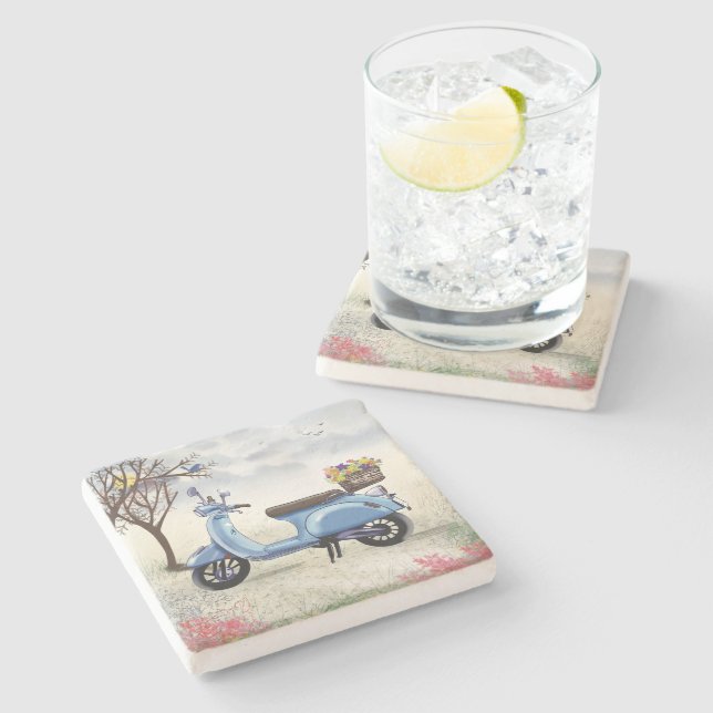 Posavasos De Piedra Scooter Azul  (Lateral)