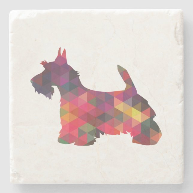 Posavasos De Piedra Scottie Perro Raza Geo Silhouette Multi (Anverso)