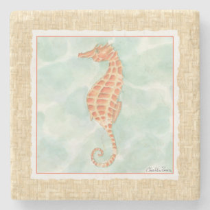 Posavasos De Piedra Seahorse del naranja del océano