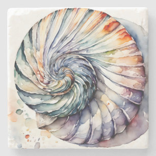 Posavasos De Piedra Seashell Shell Nautilus Design 357 Acuarela