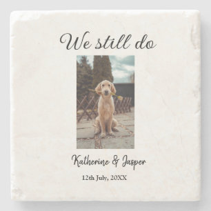 Posavasos De Piedra Seguimos haciendo boda pareja mascota foto nombre