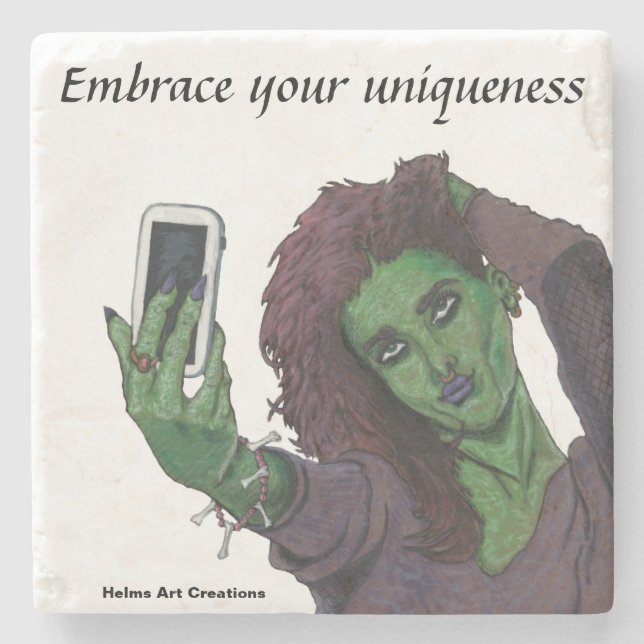 Posavasos De Piedra Selfie de teléfono celular Chica Goblin (Anverso)