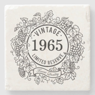 Posavasos De Piedra Sello de Vino de Grapevina Vintage, Añadir Año d