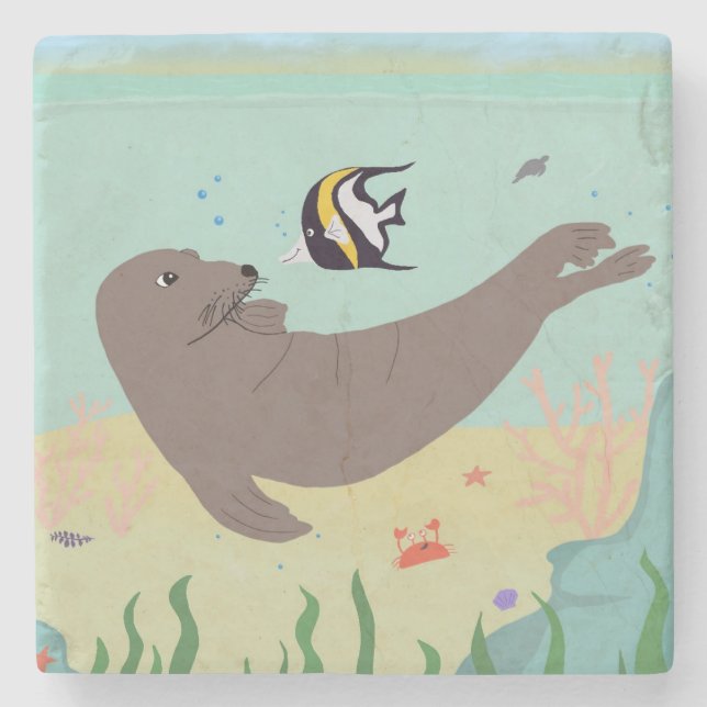 Posavasos De Piedra Sello monje hawaiano (Anverso)