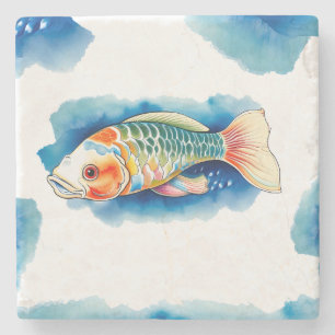 Posavasos De Piedra Semana Santa - Serie acuarela: Koi Fish
