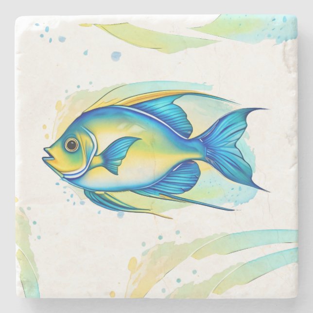 Posavasos De Piedra Semilla de montaña - acuarela Serie: Angelfish (Anverso)