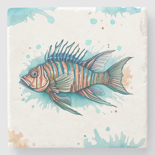 Posavasos De Piedra Semilla de montaña - acuarela Serie: Lionfish (Anverso)