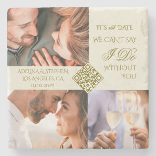 Posavasos De Piedra Sencillo trendy de tres fotos CÓDIGO QR Guardar la