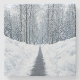 Posavasos De Piedra Sendero de bosque invernal brumoso Paisaje inverna