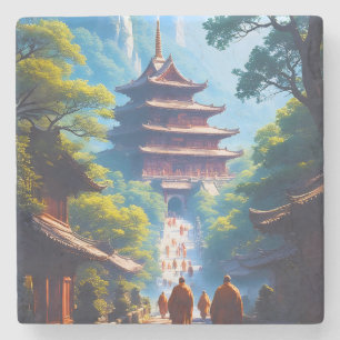 Posavasos De Piedra Sendero de la Pagoda Mística al Amanecer