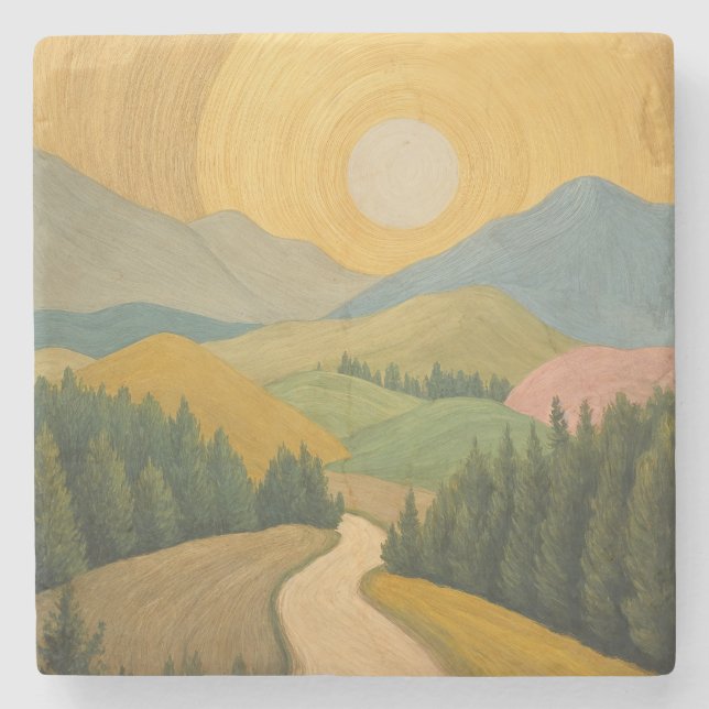 Posavasos De Piedra Sendero Horizonte Dorado (Anverso)