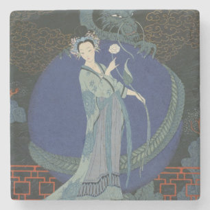 Posavasos De Piedra Señora con un dragón (litho del color)