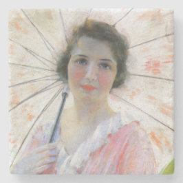 Posavasos De Piedra Señora vestida de rosa con una sombrilla (Robert R