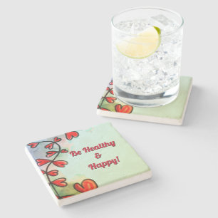 Posavasos De Piedra Ser saludable y feliz montaña rusa de piedra de Sk