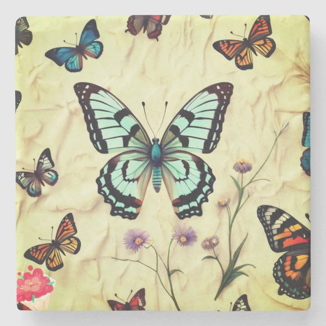 Posavasos De Piedra "Serene Butterfly Elegance" (Anverso)