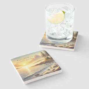 Posavasos De Piedra Serene Lake & Quote