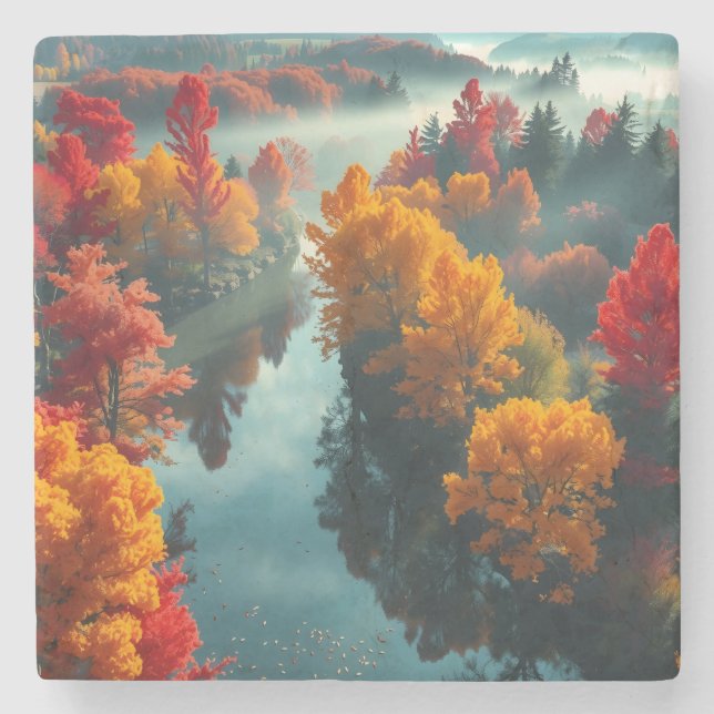 Posavasos De Piedra Serene River Shore Reflection Nature Art  (Anverso)