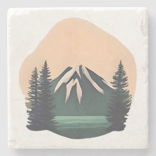 Posavasos De Piedra Serenidad Con Capa De Nieve - Majestuoso Paisaje D