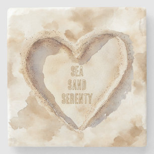 Posavasos De Piedra Serenidad de Arena de Mar Corazón de Playa