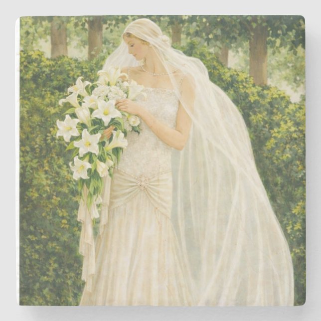 Posavasos De Piedra Serenity in Ivory: A Bride in a Garden Reverie (Anverso)