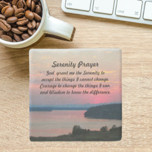 Posavasos De Piedra Serenity Prayer Pink Seascape Sunset