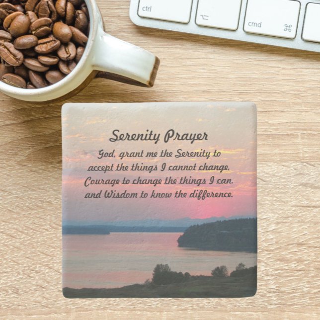 Posavasos De Piedra Serenity Prayer Pink Seascape Sunset (In Situ)