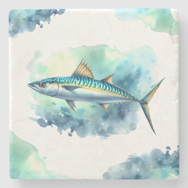 Posavasos De Piedra Serie acuarela: Mackerel (Anverso)