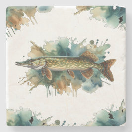 Posavasos De Piedra Serie acuarela: Pike