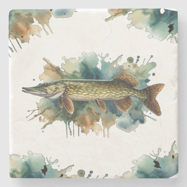 Posavasos De Piedra Serie acuarela: Pike (Anverso)