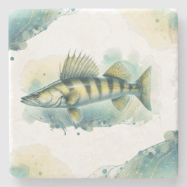Posavasos De Piedra Serie acuarela: Zander/Walleye