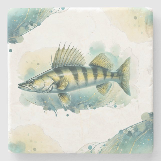 Posavasos De Piedra Serie acuarela: Zander/Walleye (Anverso)