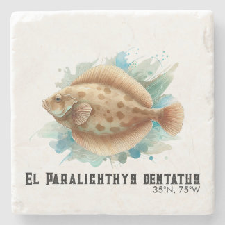 Posavasos De Piedra Serie de Acuarela: Lenguado/Pez Plano
